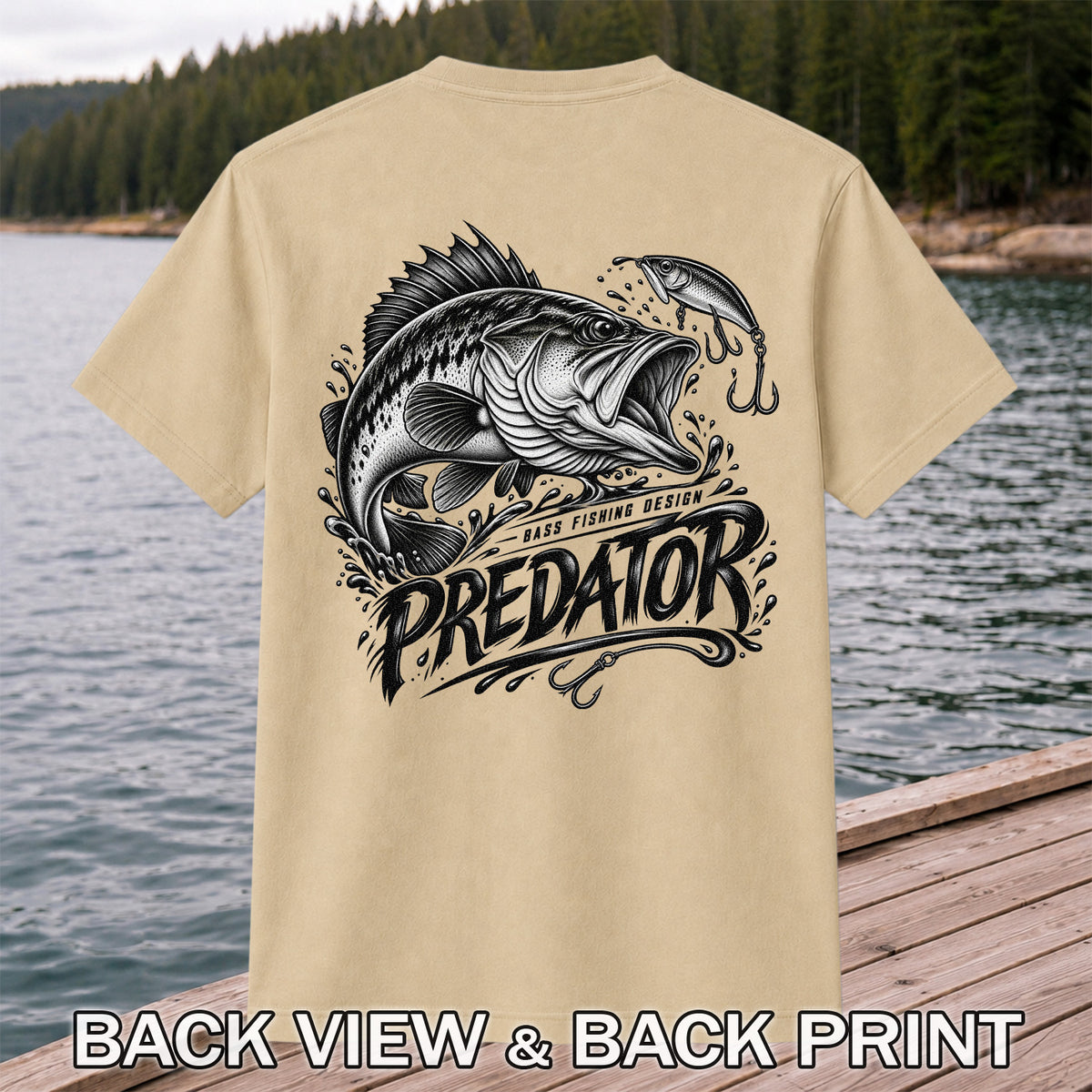 Predator Bass Fishing Design Largemouth Bass Graphic T-Shirt | Back Print