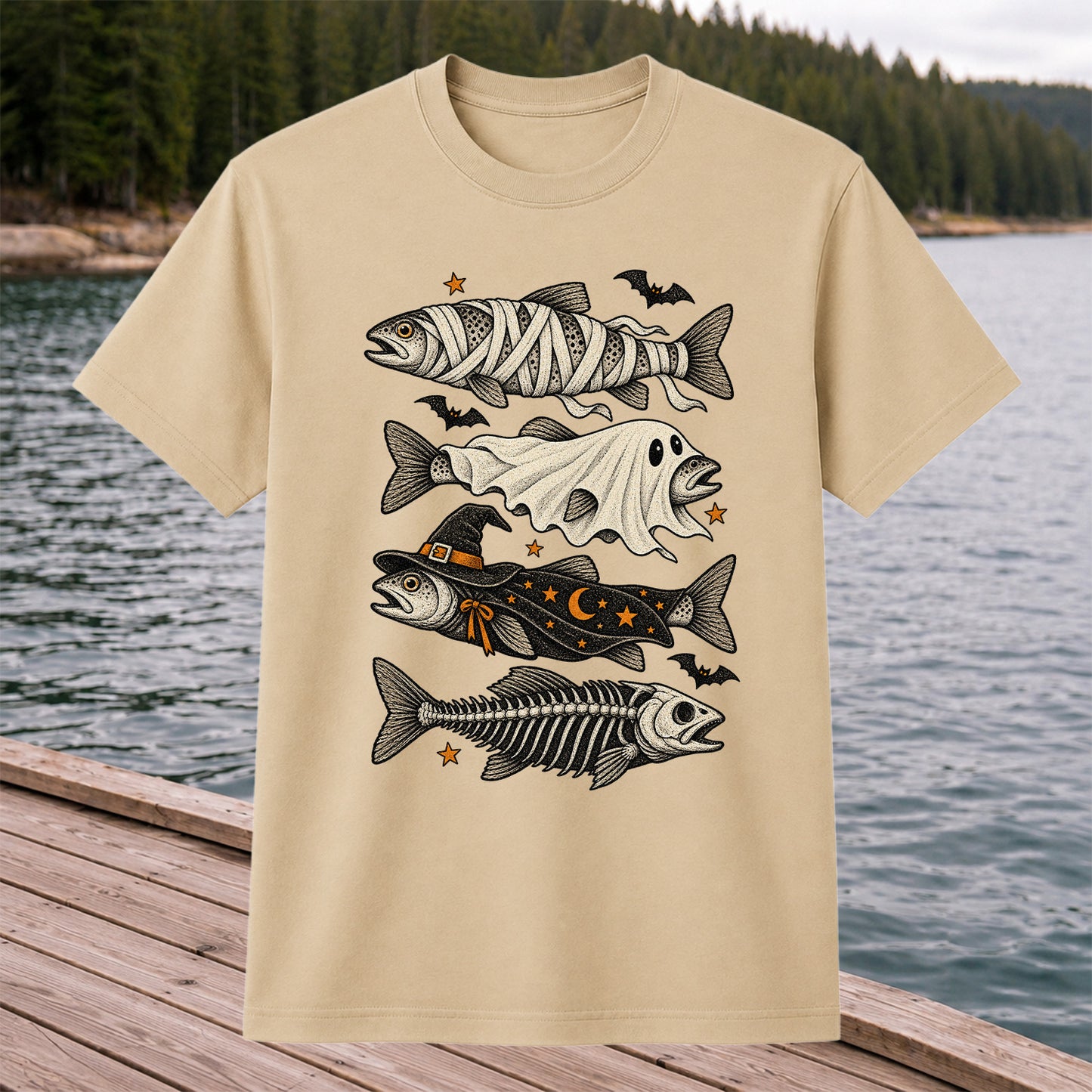 Halloween Costume Fish Spooky Fishing Graphic T-Shirt