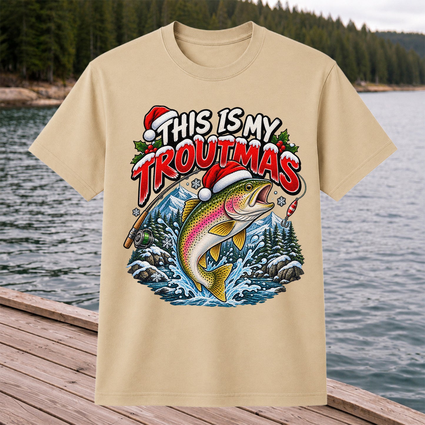 This Is My Troutmas Rainbow Trout Christmas Fishing T-Shirt