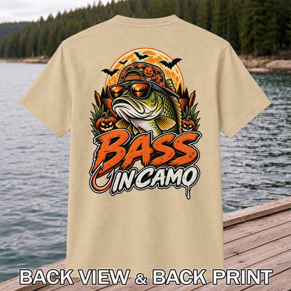 Bass in Camo Halloween Bass Fishing Graphic T-Shirt | Back Print