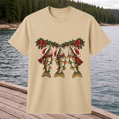 Festive Trout String Lights Christmas Fishing T-Shirt