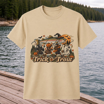 Trick or Trout Spooky Angler Parade Halloween Fishing T-Shirt