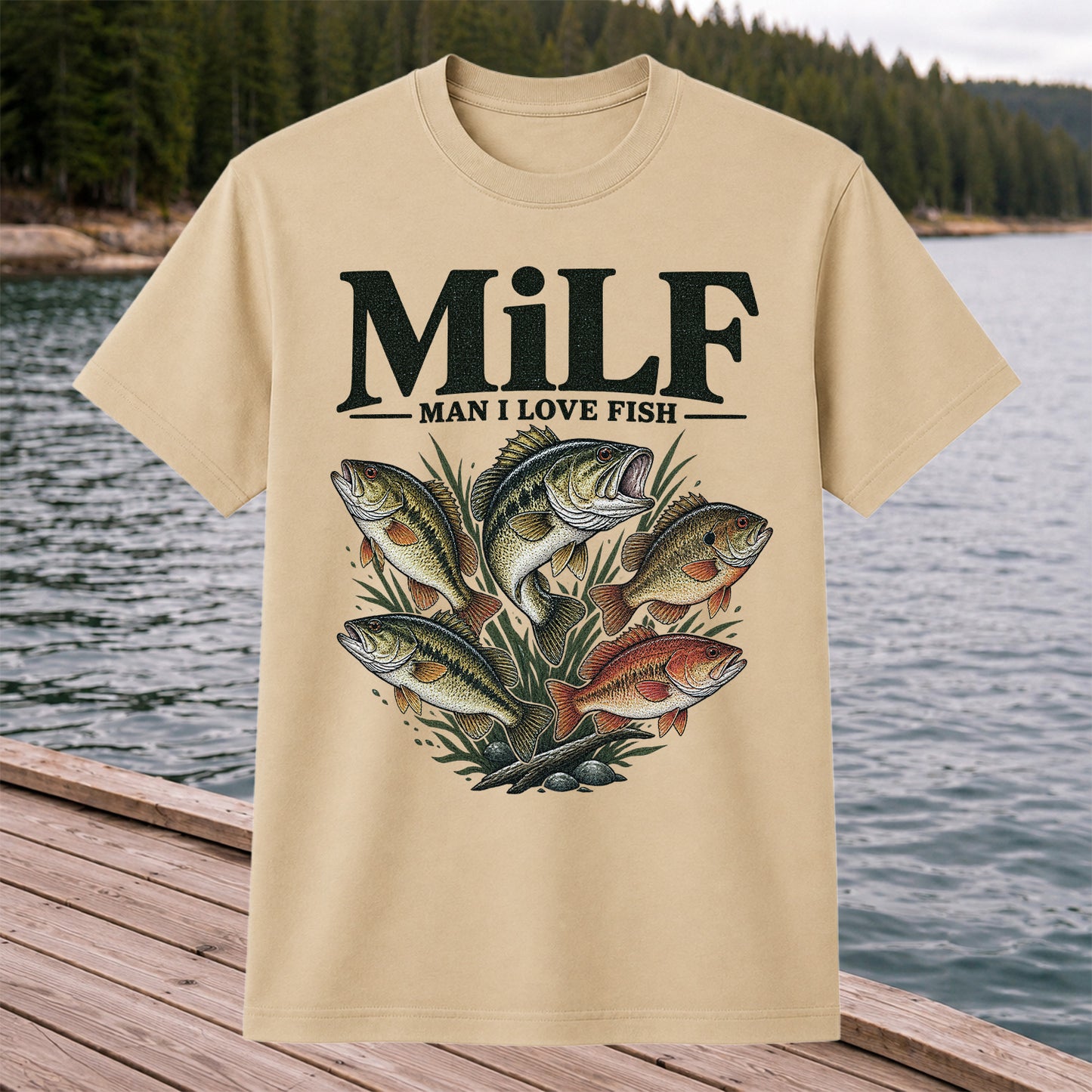 MiLF Man I Love Fish Five Bass Funny Fishing T-Shirt
