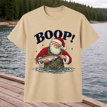 Boop Santa Holding Trout Funny Christmas Fishing T-Shirt