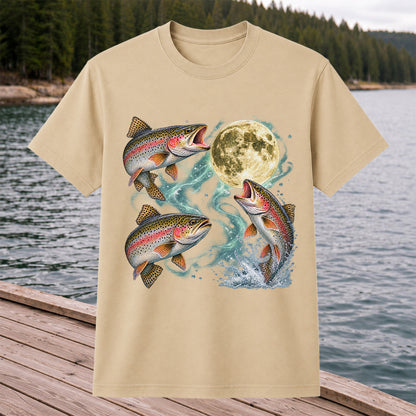 Rainbow Trout Under the Full Moon Fishing Graphic T-Shirt