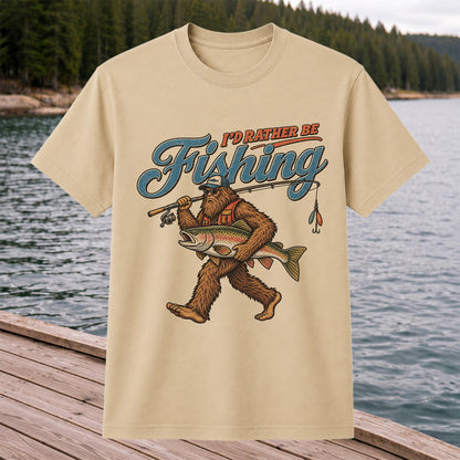 I'd Rather Be Fishing Bigfoot Trout Graphic T-Shirt