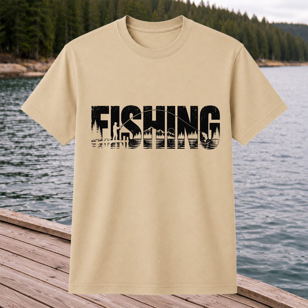 Fishing Lake Angler Vintage Graphic T-Shirt