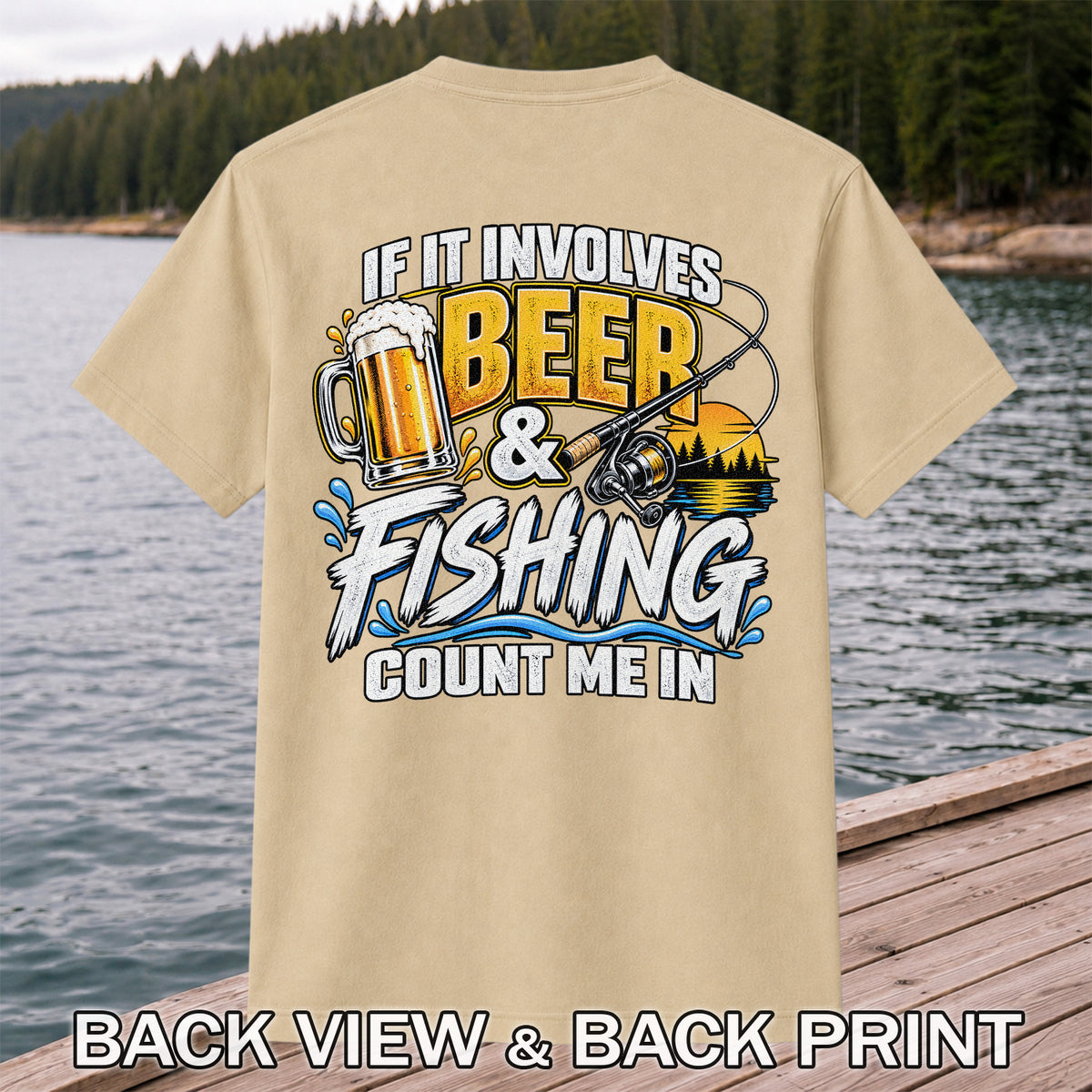 Beer and Fishing Funny Angler Graphic T-Shirt | Back Print