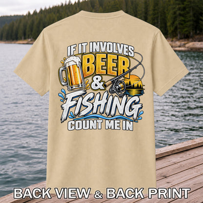 Beer and Fishing Funny Angler Graphic T-Shirt | Back Print