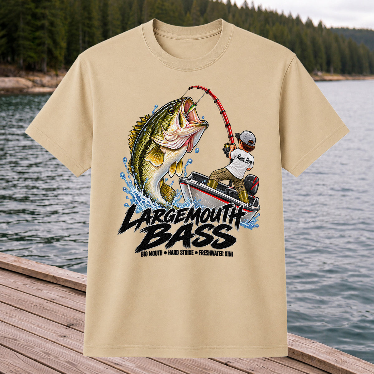 Largemouth Bass Fishing Boat Big Mouth Graphic T-Shirt