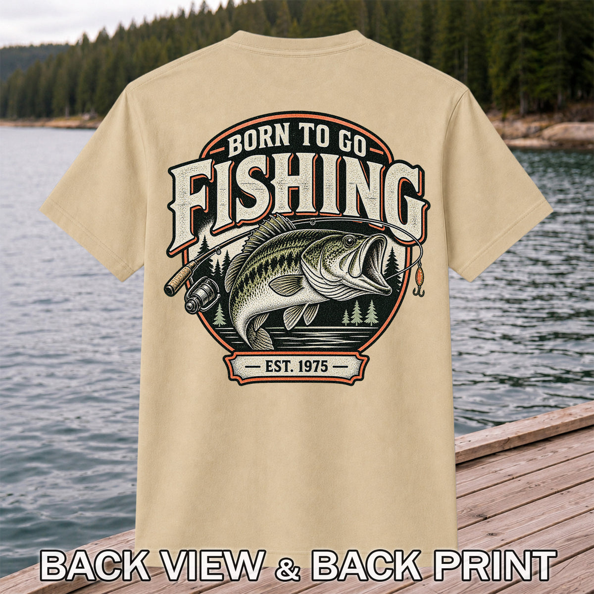 Born to Go Fishing Est. 1975 Vintage Bass Graphic T-Shirt | Back Print