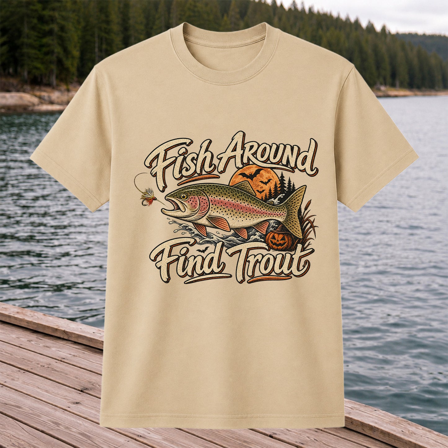 Fish Around Find Trout Halloween Fishing T-Shirt
