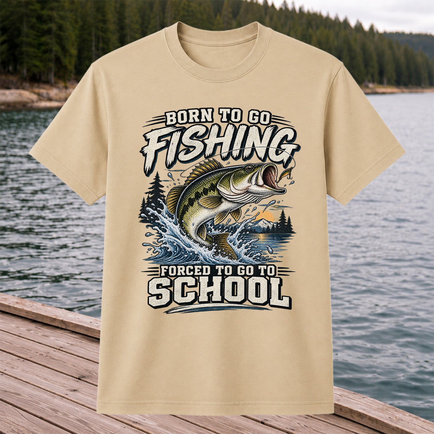 Born to Go Fishing Forced to Go to School Largemouth Bass T-Shirt