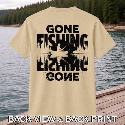 Gone Fishing Lake Adventure Angler Graphic T-Shirt | Back Print