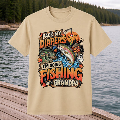 Pack My Diapers I'm Going Fishing With Grandpa Halloween Rainbow Trout T-Shirt