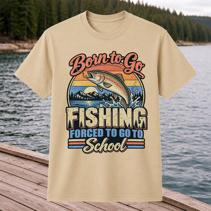 Born to Go Fishing Forced to Go to School Retro Rainbow Trout T-Shirt