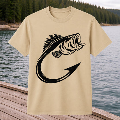 Bass Fish Hook Silhouette Fishing Graphic T-Shirt