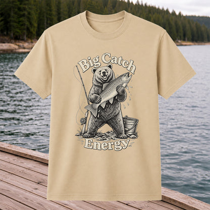 Big Catch Energy Bear and Trout Fishing T-Shirt