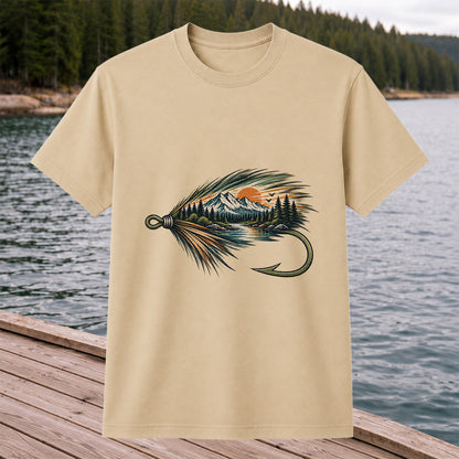 Mountain Lake Fly Fishing Hook Graphic T-Shirt