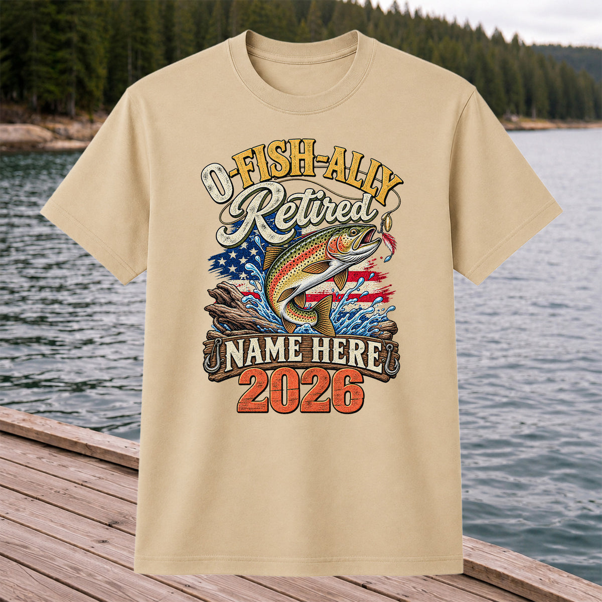 Retired Trout Fishing Patriotic Personalized Graphic T-Shirt