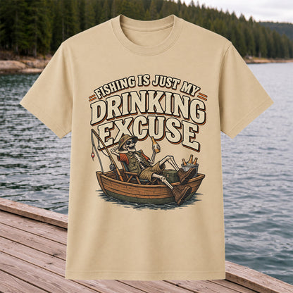 Fishing Is Just My Drinking Excuse Skeleton Angler T-Shirt