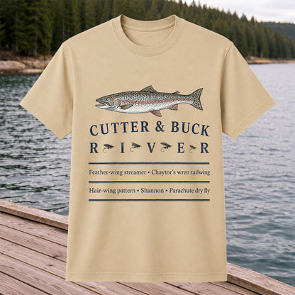 River Rainbow Trout and Classic Fly Patterns Fishing T-Shirt