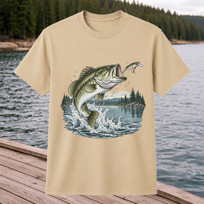 Jumping Largemouth Bass Chasing a Lure Lake Fishing Graphic T-Shirt