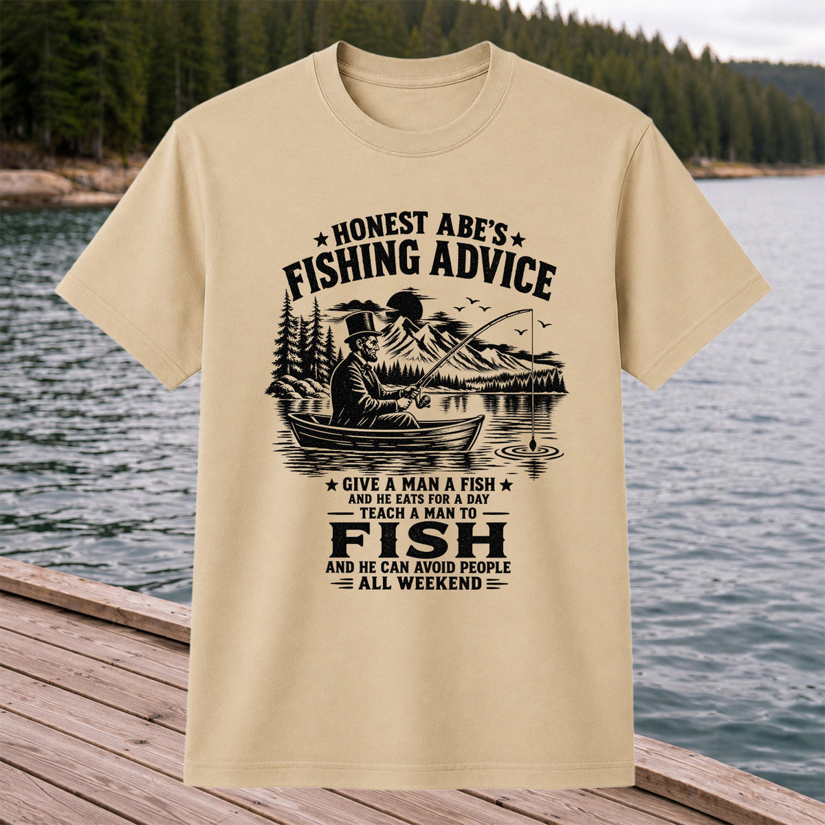 Honest Abe's Fishing Advice Funny Lincoln in a Boat T-Shirt