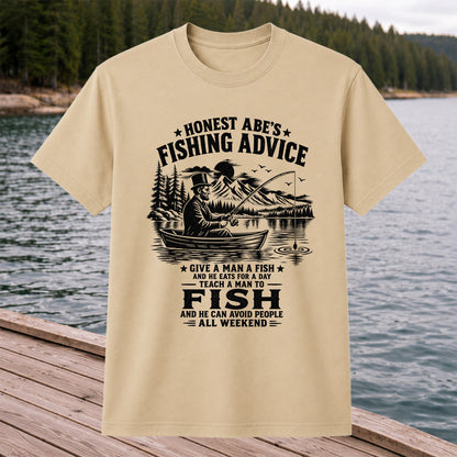 Honest Abe's Fishing Advice Funny Lincoln in a Boat T-Shirt