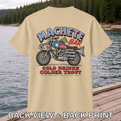 Machete Bar Cold Drinks Colder Trout Fishing T-Shirt | Back Print