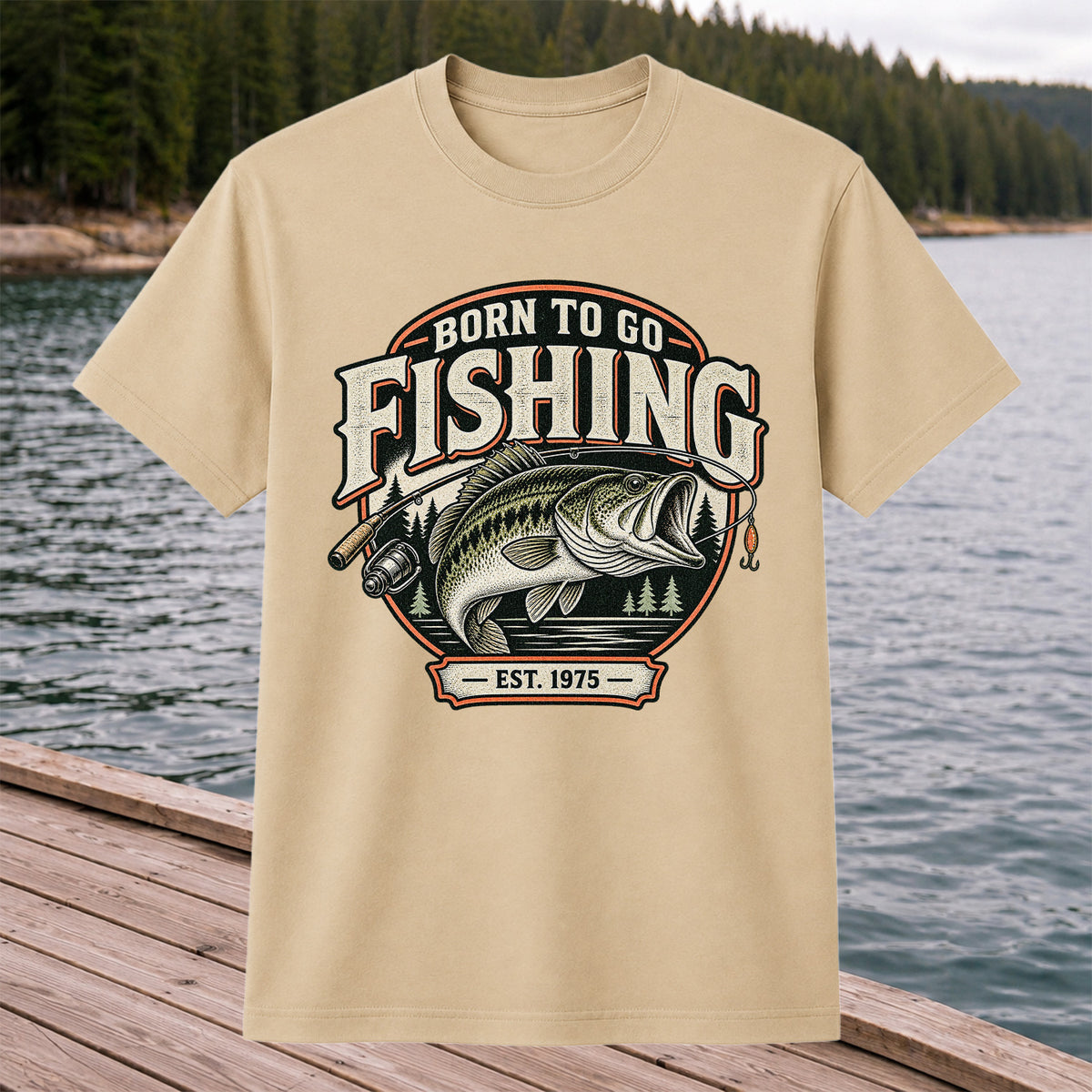 Born to Go Fishing Est. 1975 Vintage Bass Graphic T-Shirt