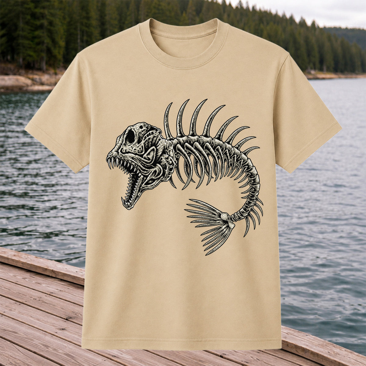 Gothic Fish Skeleton Fishing Graphic T-Shirt