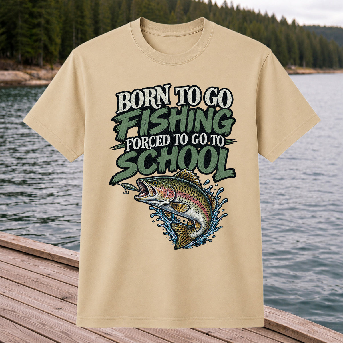 Born to Go Fishing Forced to Go to School Funny Trout T-Shirt