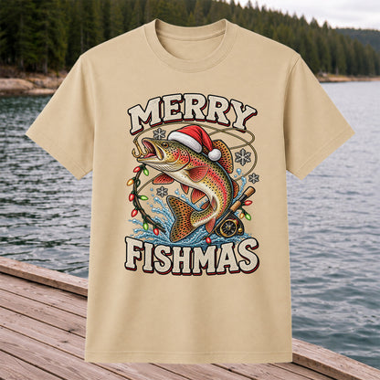 Merry Fishmas Santa Hat Rainbow Trout Fishing T-Shirt