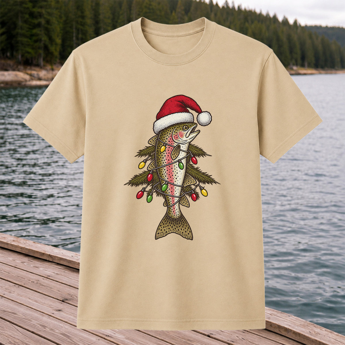 Christmas Trout Tree Fishing Graphic T-Shirt