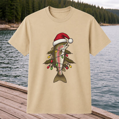 Christmas Trout Tree Fishing Graphic T-Shirt