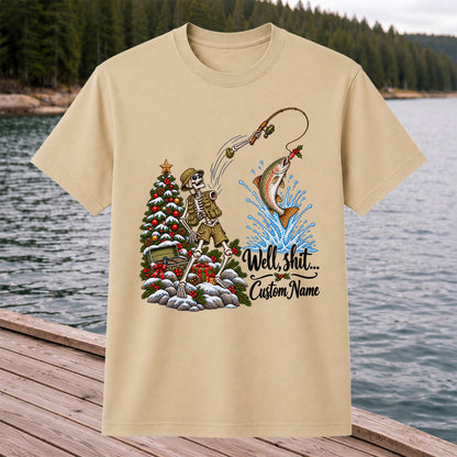 Skeleton Angler Christmas Fishing Personalized Graphic T-Shirt