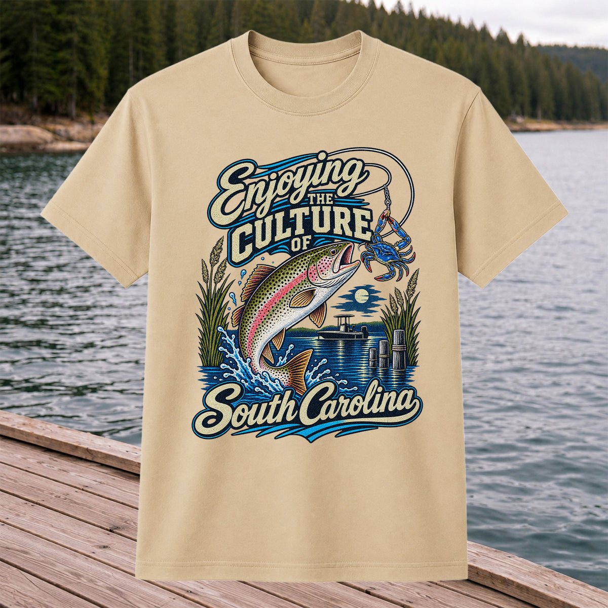 Enjoying the Culture of South Carolina Trout and Crab Fishing T-Shirt