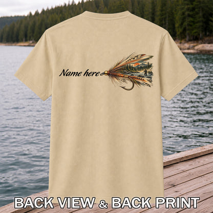 Personalized Fly Fishing Lure Name Graphic T-Shirt | Back Print