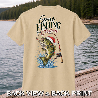 Gone Fishing for Christmas Bass Fishing Graphic T-Shirt | Back Print