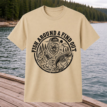 Fish Around & Find Out Bigfoot Trout Fishing Graphic T-Shirt