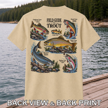 Field Guide to Trout Fishing Species Graphic T-Shirt | Back Print