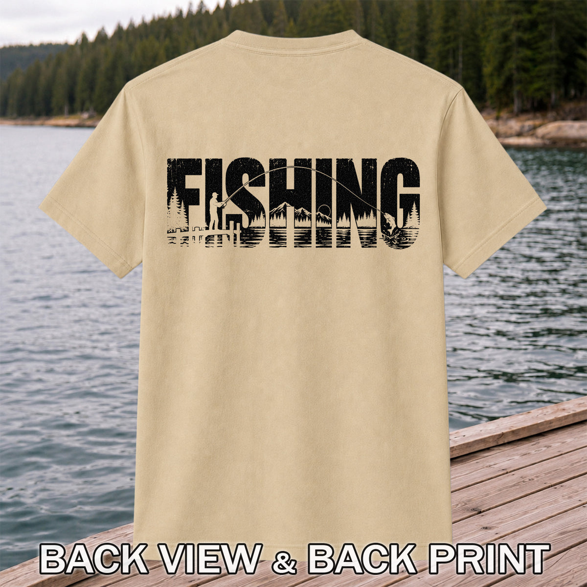 Fishing Lake Angler Vintage Graphic T-Shirt | Back Print
