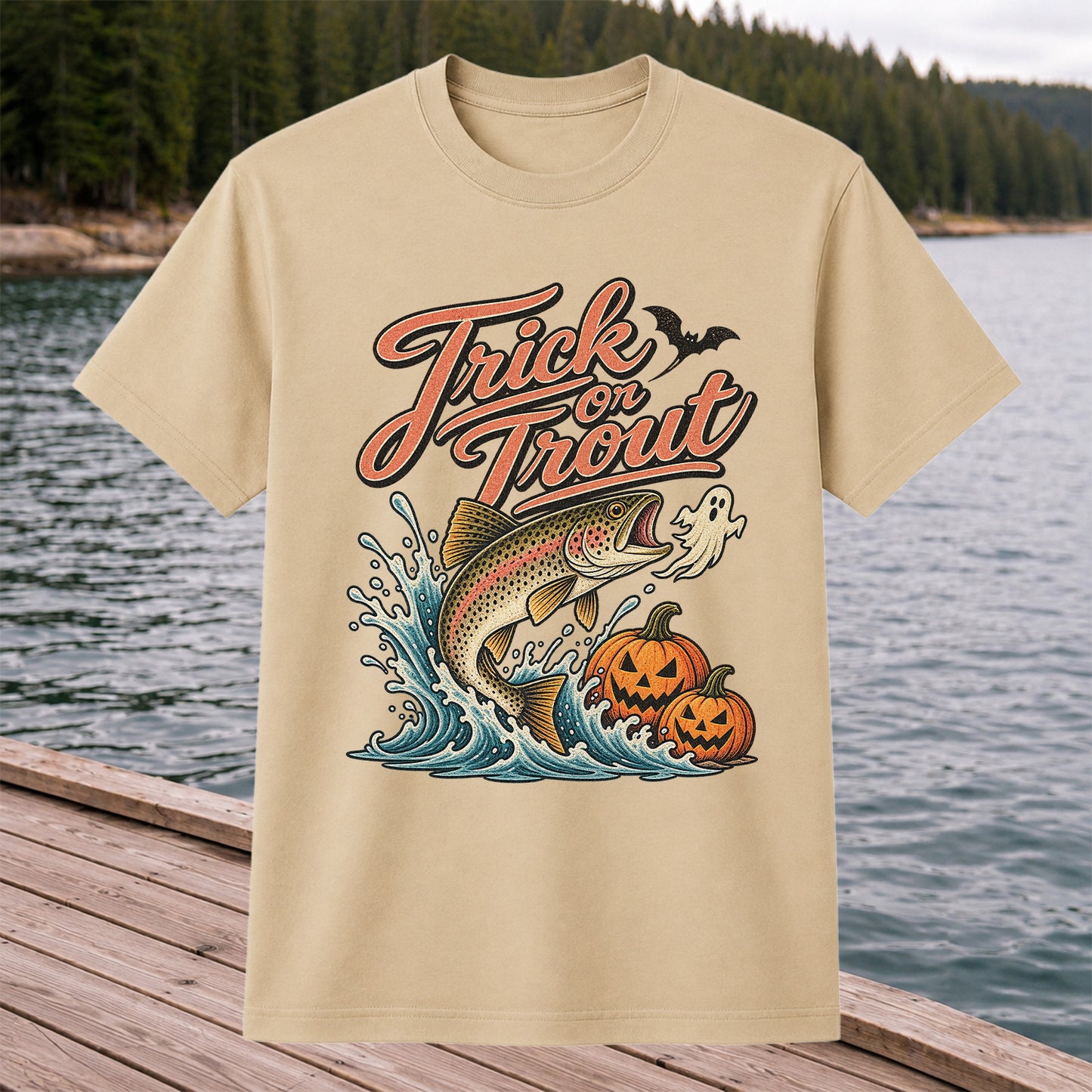 Trick or Trout Halloween Trout Fishing Graphic T-Shirt