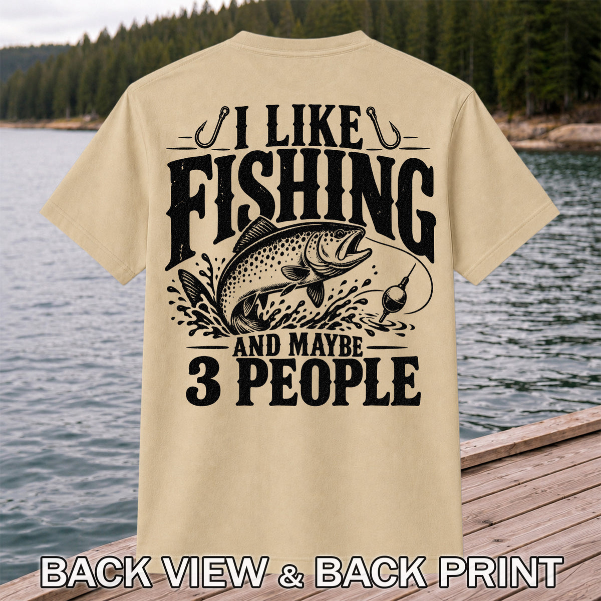 Funny Trout Fishing Three People Graphic T-Shirt | Back Print