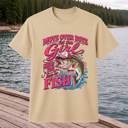 Move Over Boys Let This Girl Show You How to Fish Bass in Pink Hat Fishing T-Shirt