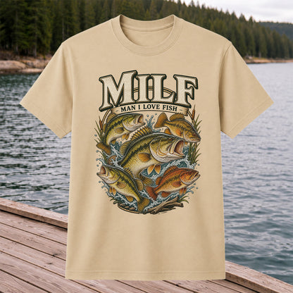 MiLF Man I Love Fish Jumping Bass Fishing Graphic T-Shirt