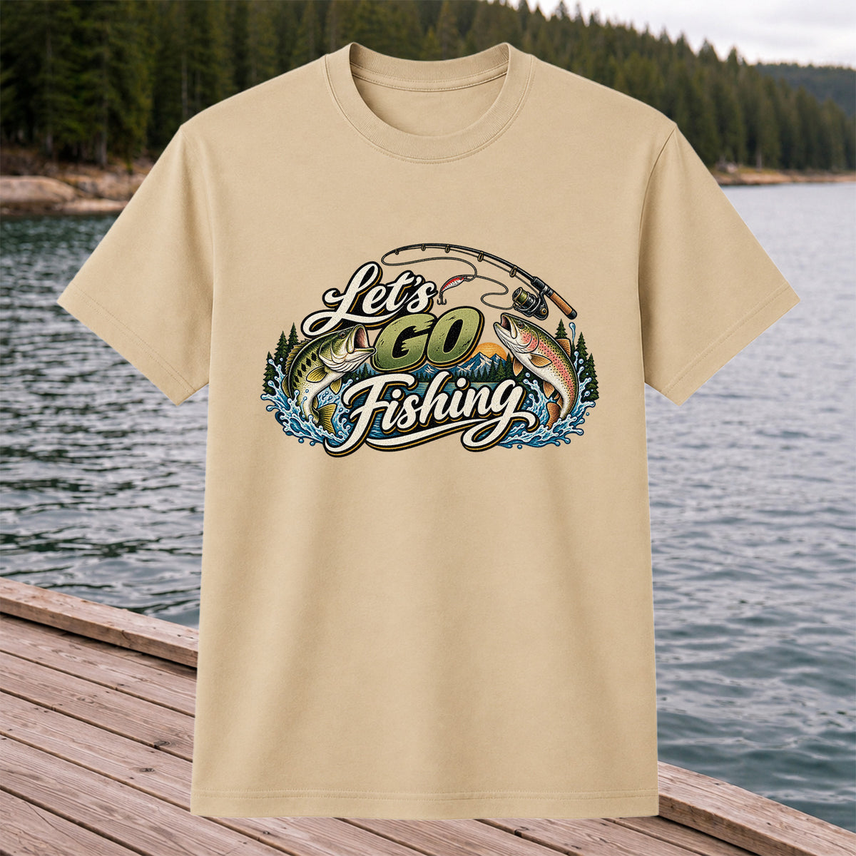 Let's Go Fishing Bass and Rainbow Trout Graphic T-Shirt