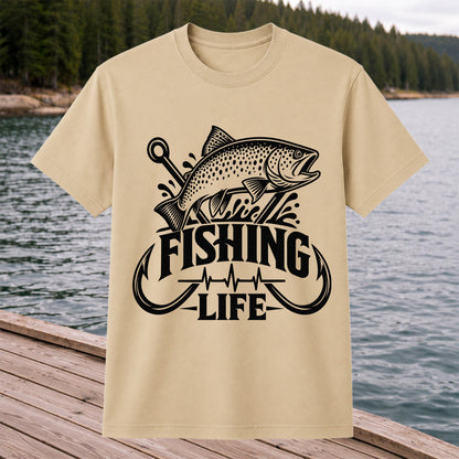 Fishing Life Trout and Hooks Heartbeat Graphic T-Shirt