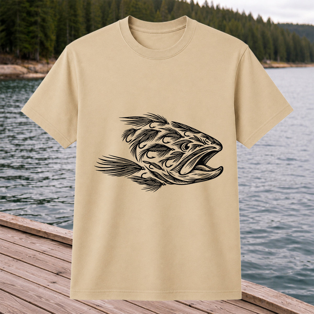 Fly Fishing Fish Design Graphic T-Shirt
